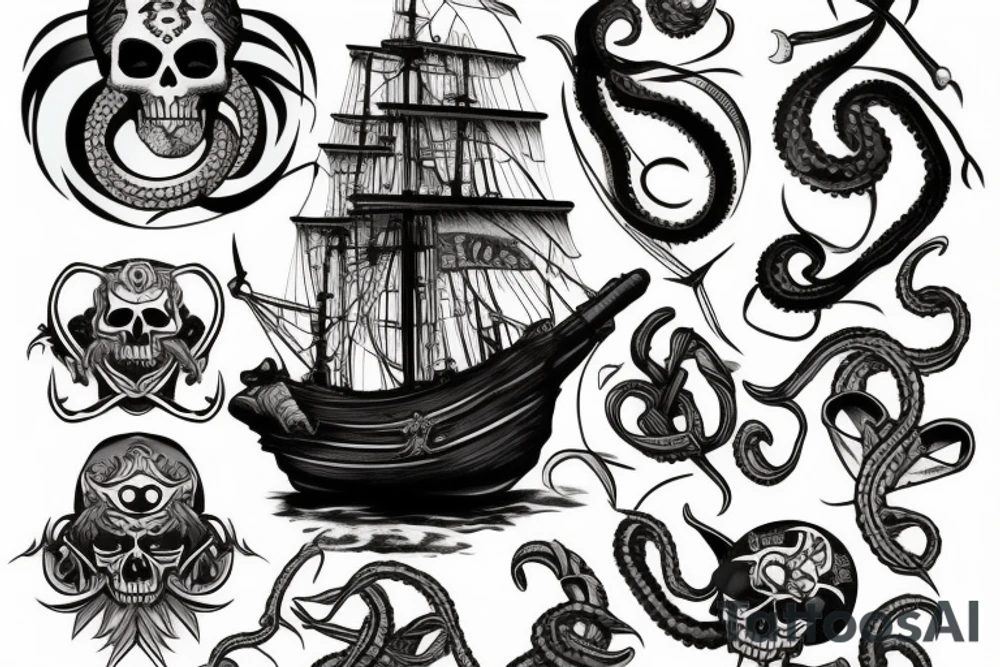 pirate ship with kraken tattoo idea