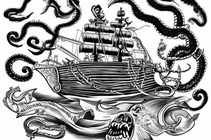 pirate ship with kraken coming up from the bottom of the ship tattoo idea