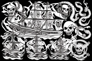 pirate ship with kraken coming up from the bottom of the ship tattoo idea