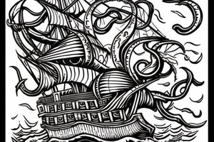 pirate ship with kraken coming up from the bottom of the ship tattoo idea