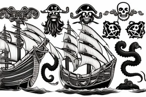 traditional style pirate ship with kraken coming up from the bottom of the ship tattoo idea