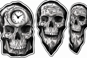 Human skull, water, forrest, wizzard, time clock tattoo idea