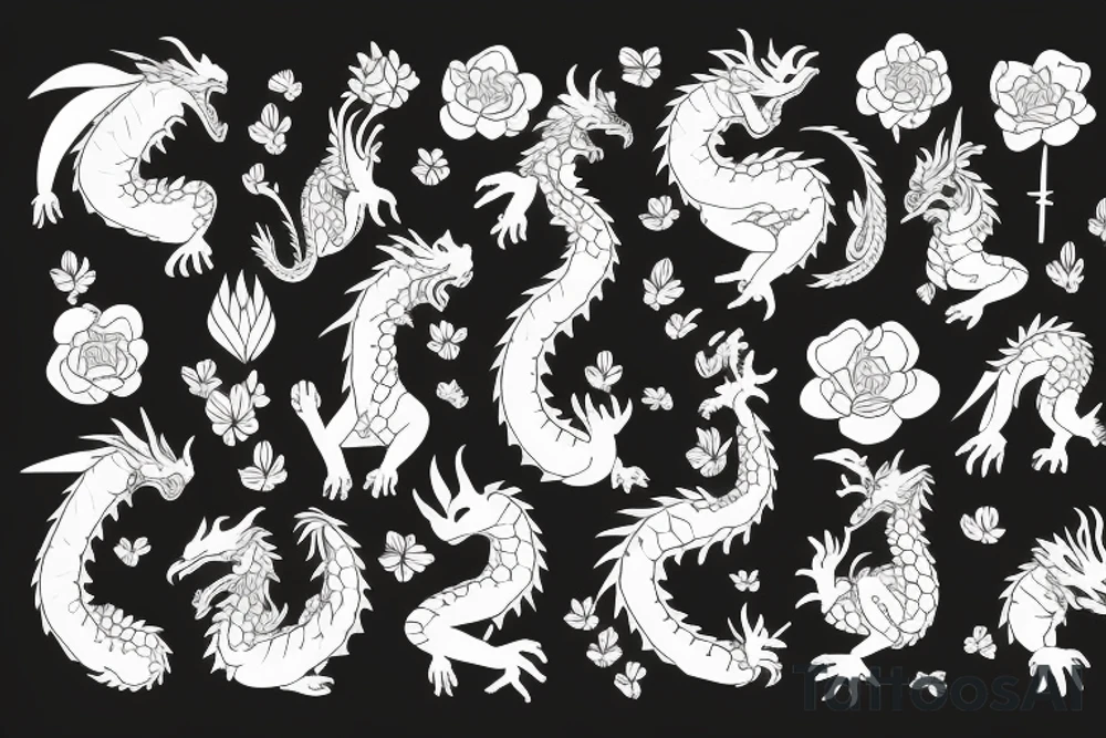 Dragon surrounded by flowers tattoo idea