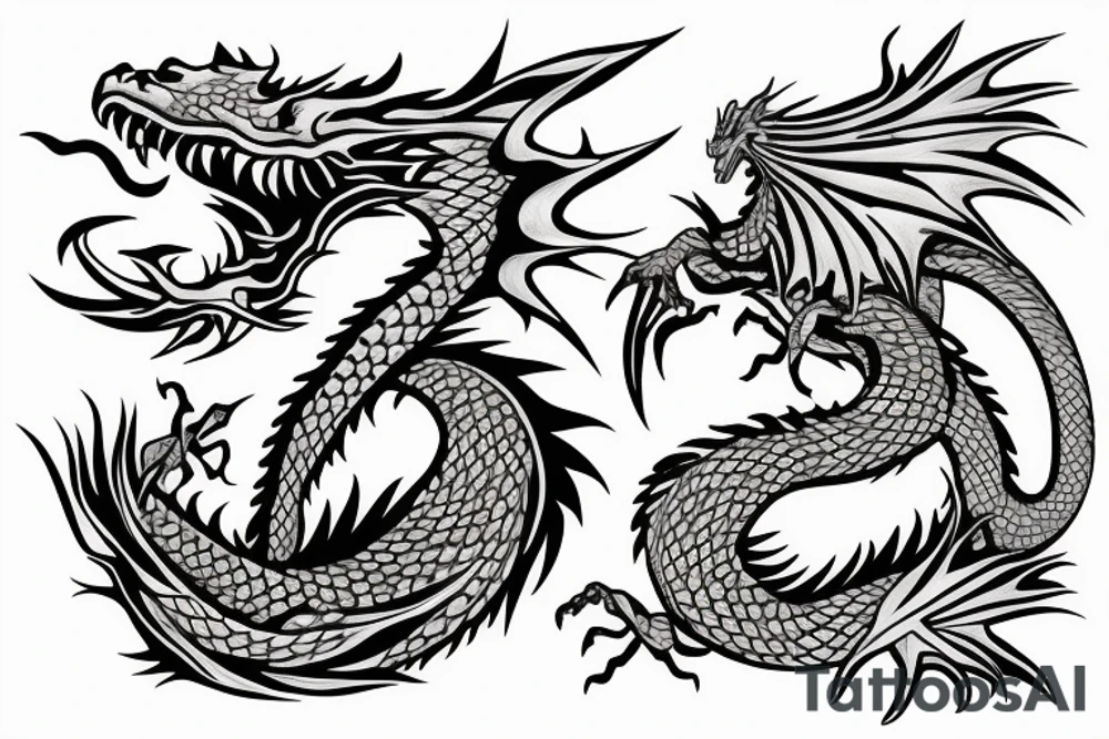 Dragon surrounded by flowers tattoo idea
