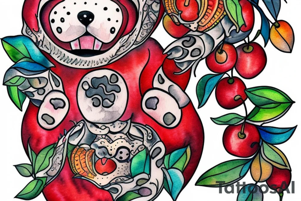 mad panada bear eating cherry blosoms tattoo idea