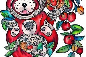 mad panada bear eating cherry blosoms tattoo idea