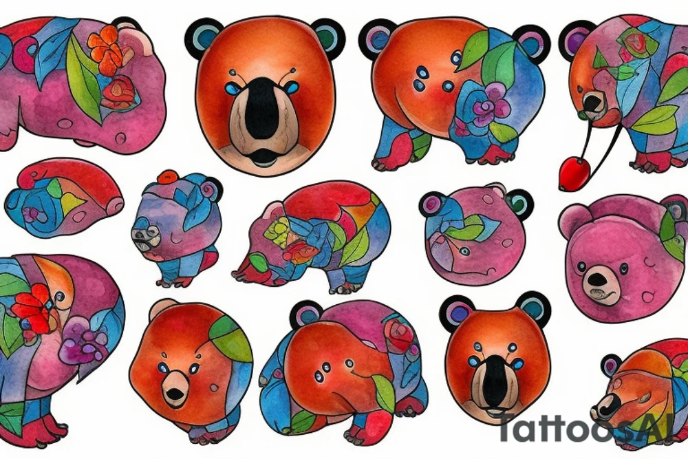 mad panada bear eating cherry blosoms tattoo idea