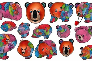 mad panada bear eating cherry blosoms tattoo idea