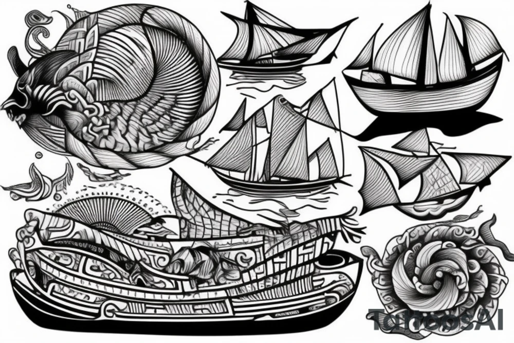 Ocean and boat tattoo idea