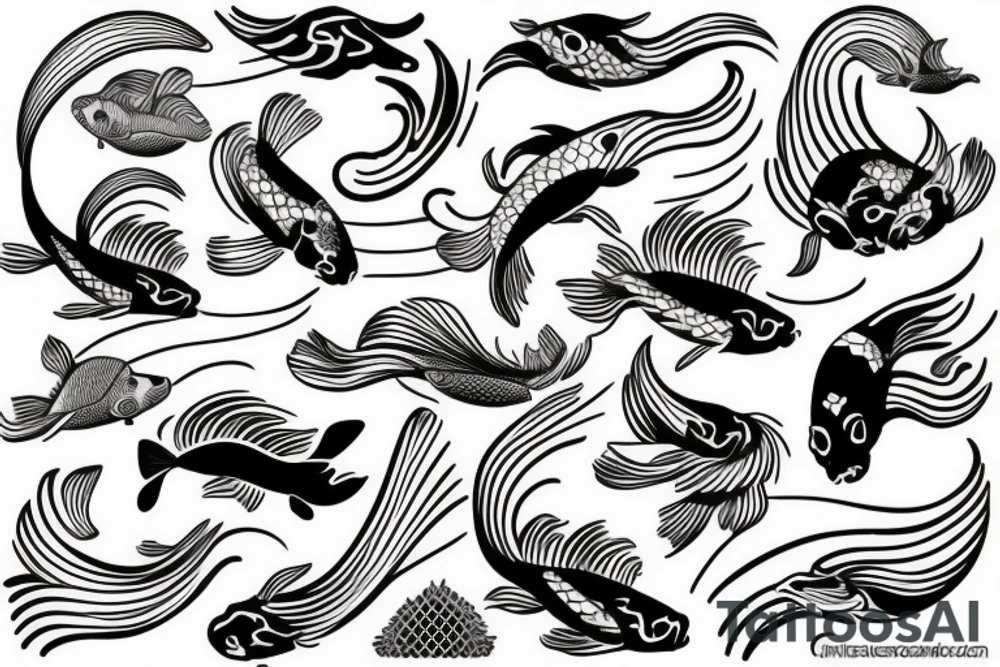 Koi fish and waves tattoo idea