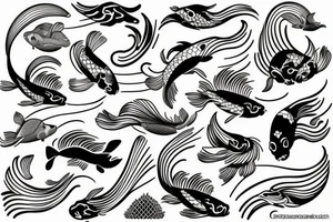 Koi fish and waves tattoo idea