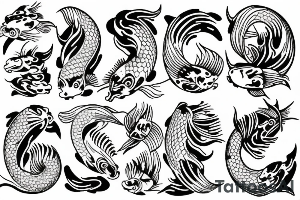 Koi fish and waves tattoo idea