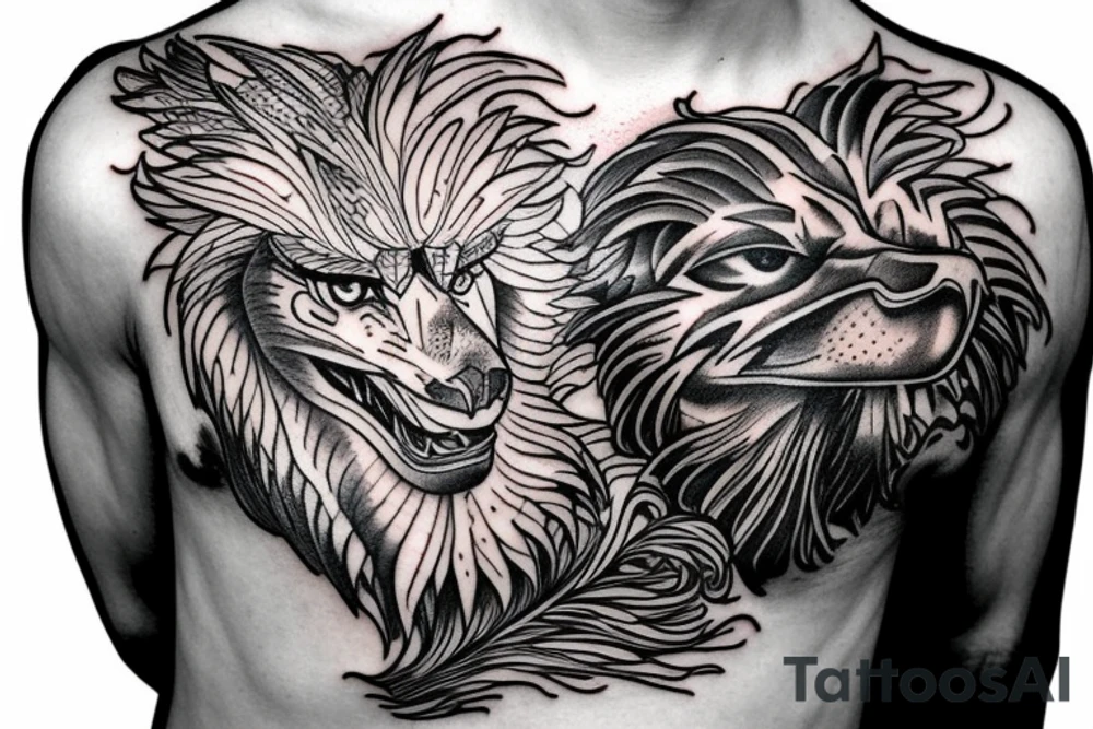 A eagle mixed with a lion meshed together as one tattoo idea