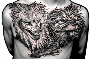 A eagle mixed with a lion meshed together as one tattoo idea