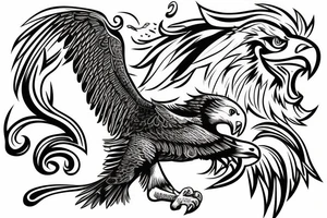 A eagle carrying a lion with super powers tattoo idea