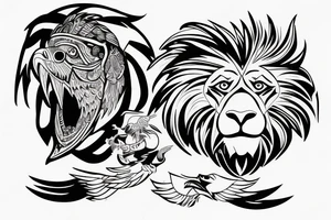 A eagle carrying a lion with super powers tattoo idea