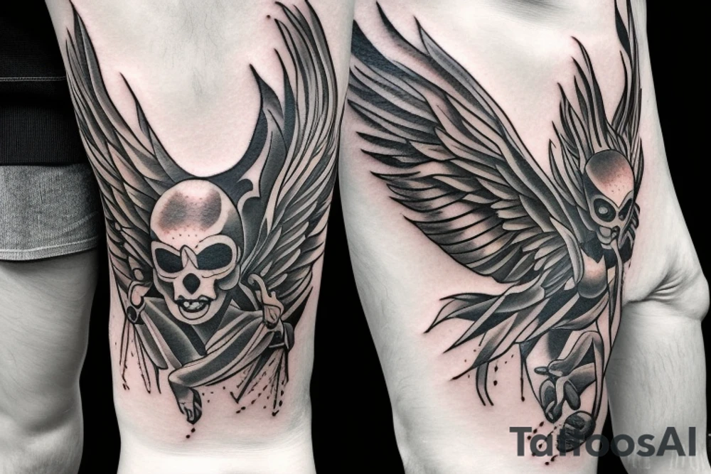 on Back Italy Devil Angel Staircase tattoo idea