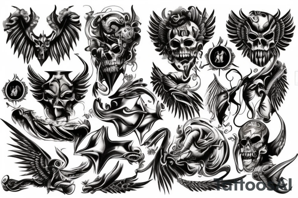 Italy Devil Angel on back tattoo idea