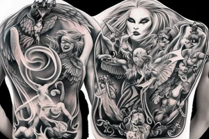 Fight Devil  and Angel full back tattoo idea