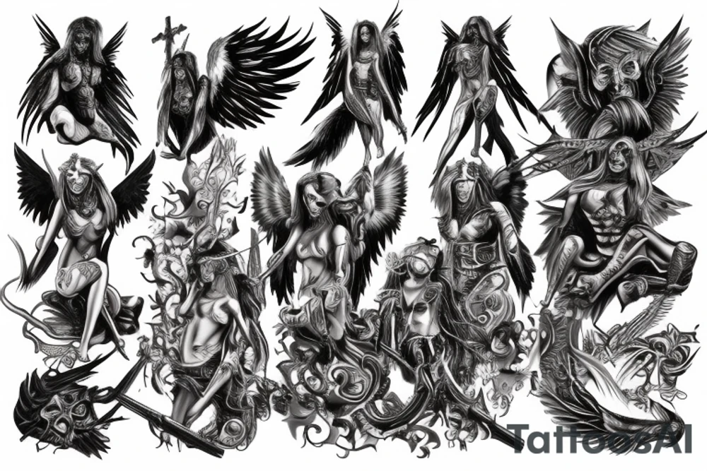 War angel and demon on back tattoo idea