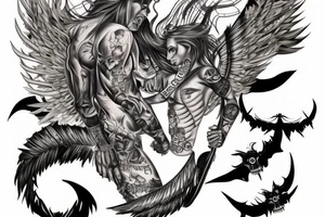 War angel and demon on back tattoo idea