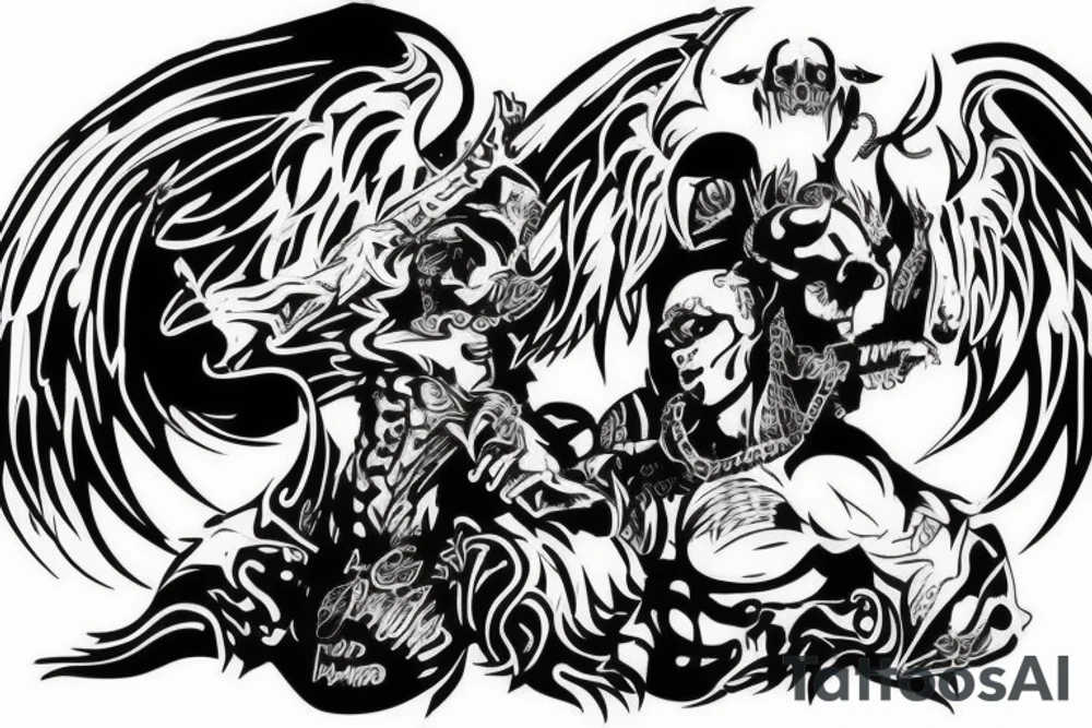 War angel and demon on back tattoo idea