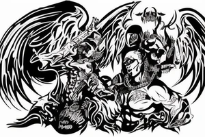 War angel and demon on back tattoo idea