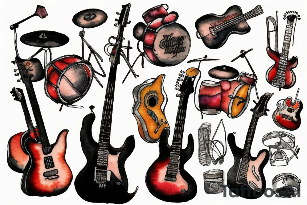 guitar and drum set tattoo idea