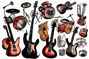 guitar and drum set tattoo idea