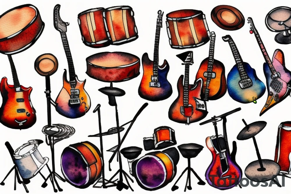 guitar and drum set tattoo idea