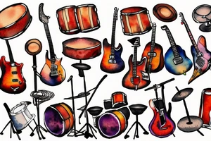 guitar and drum set tattoo idea