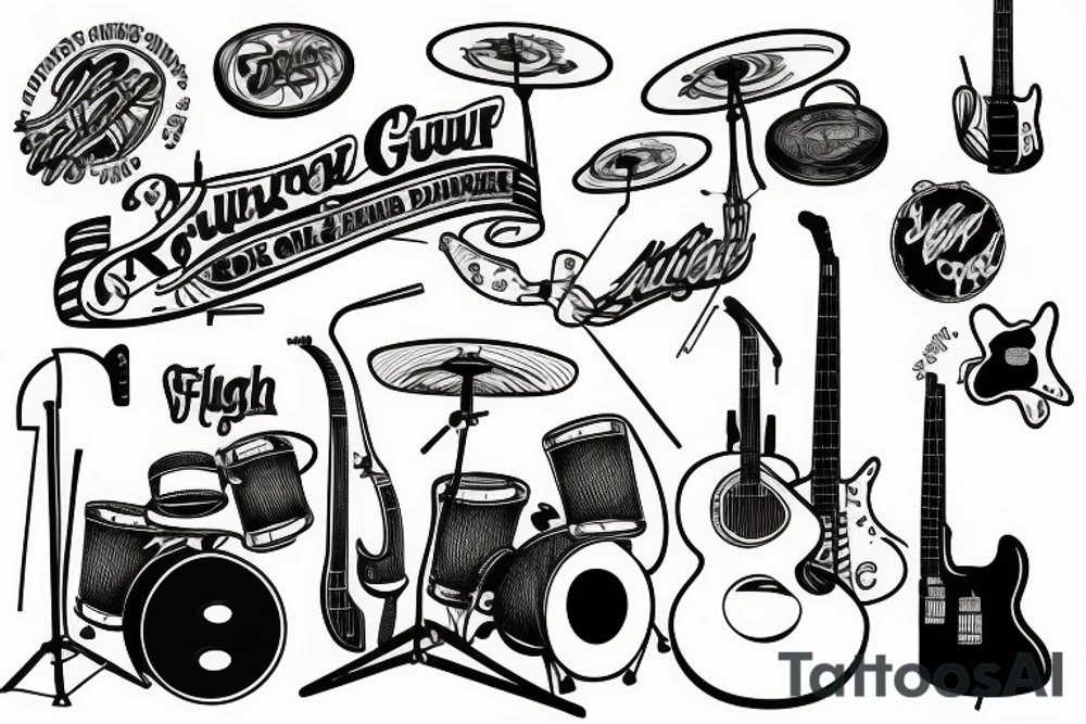 guitar and drum set tattoo idea