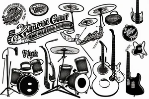 guitar and drum set tattoo idea