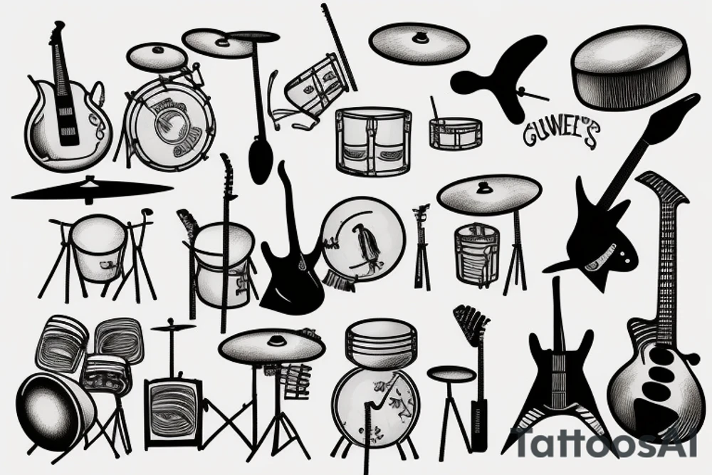 guitar and drum set tattoo idea