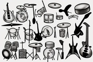 guitar and drum set tattoo idea
