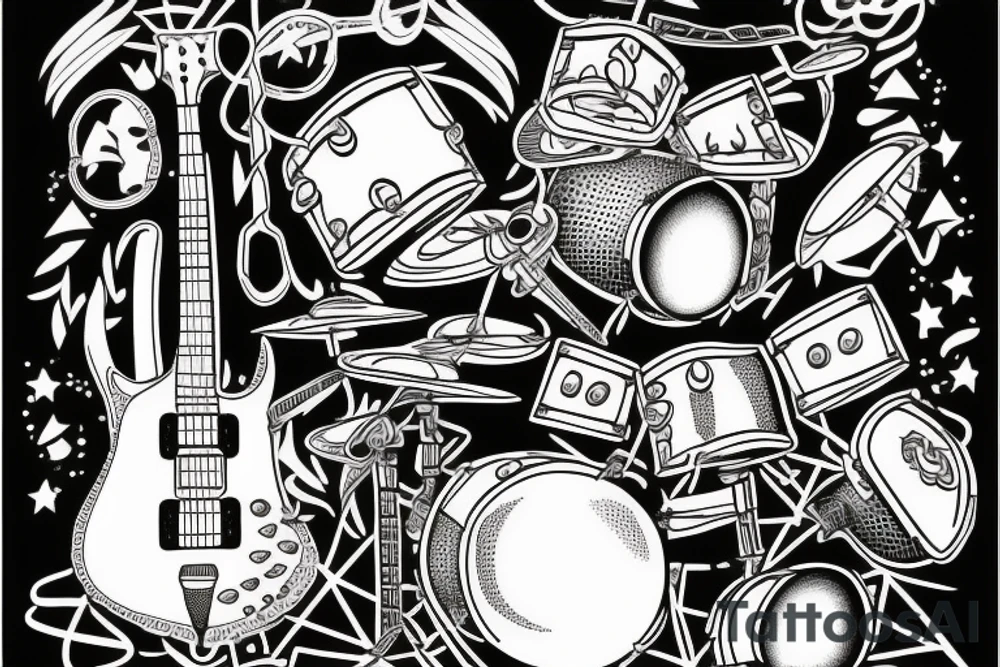guitar and drum set tattoo idea