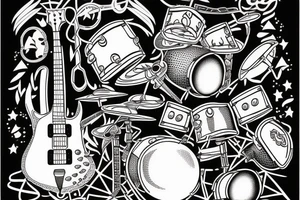 guitar and drum set tattoo idea