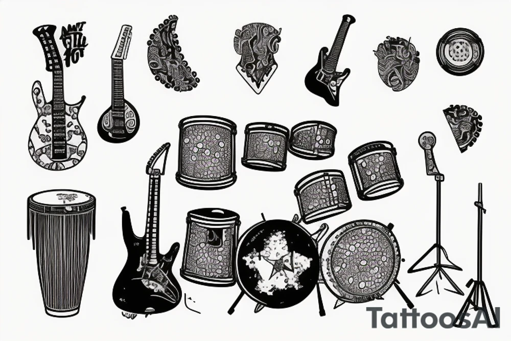 guitar and drum set tattoo idea