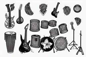 guitar and drum set tattoo idea