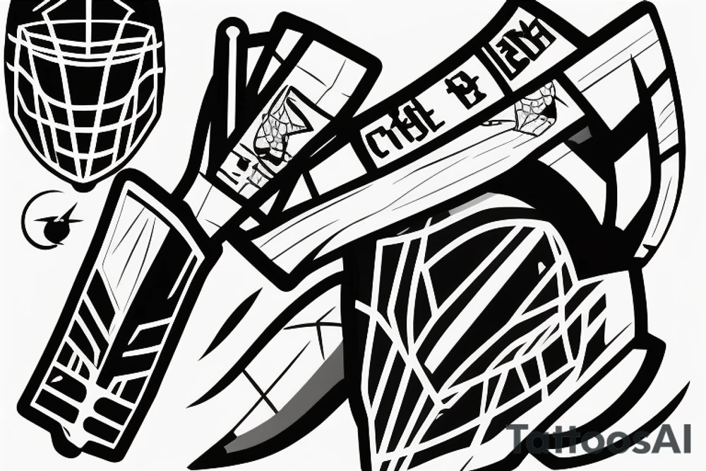 Ice Hockey stick with goalie mask tattoo idea