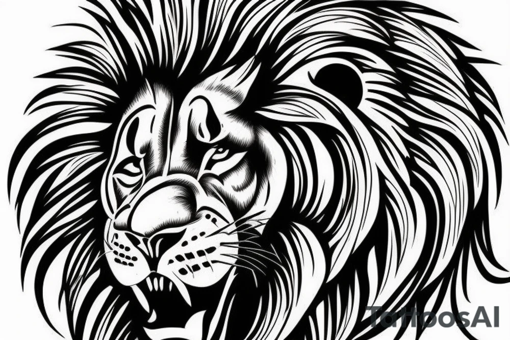 lion 3/4 view black and grey with cub tattoo idea