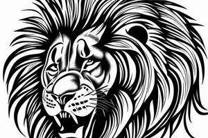 lion 3/4 view black and grey with cub tattoo idea