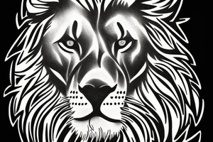 lion 3/4 view black and grey with cub tattoo idea
