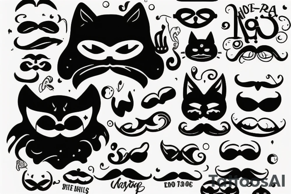 chat noir avec de grande moustache tattoo idea