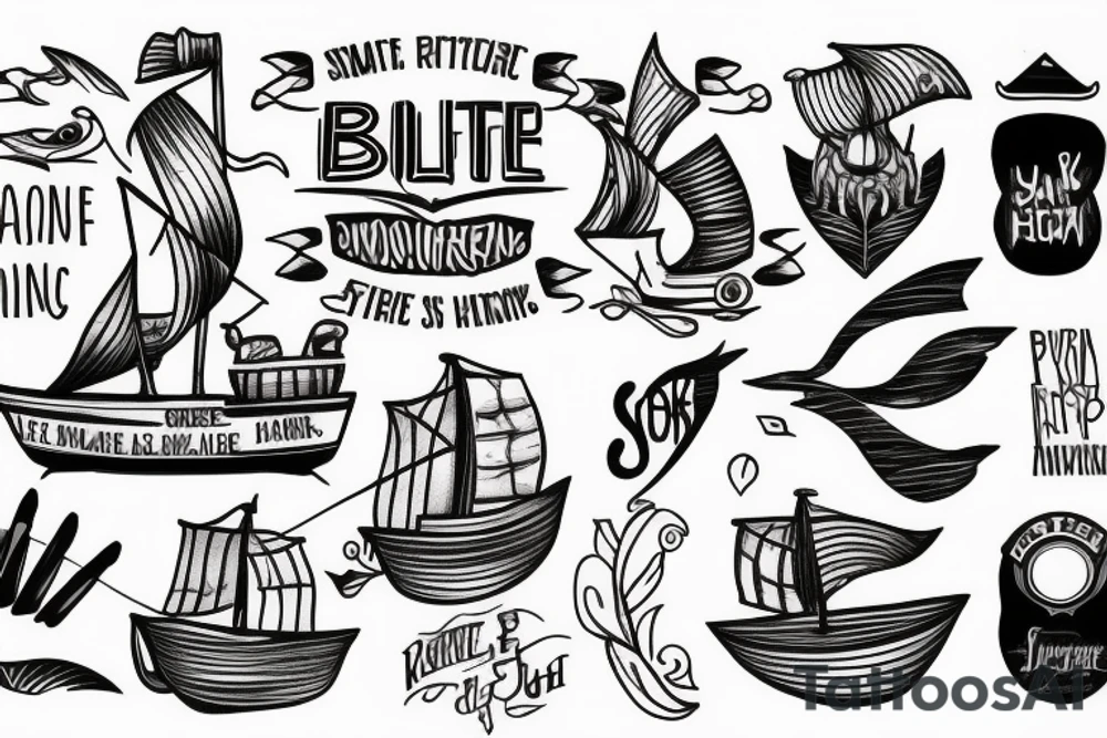 small boat riding over words tattoo idea