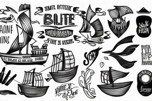 small boat riding over words tattoo idea