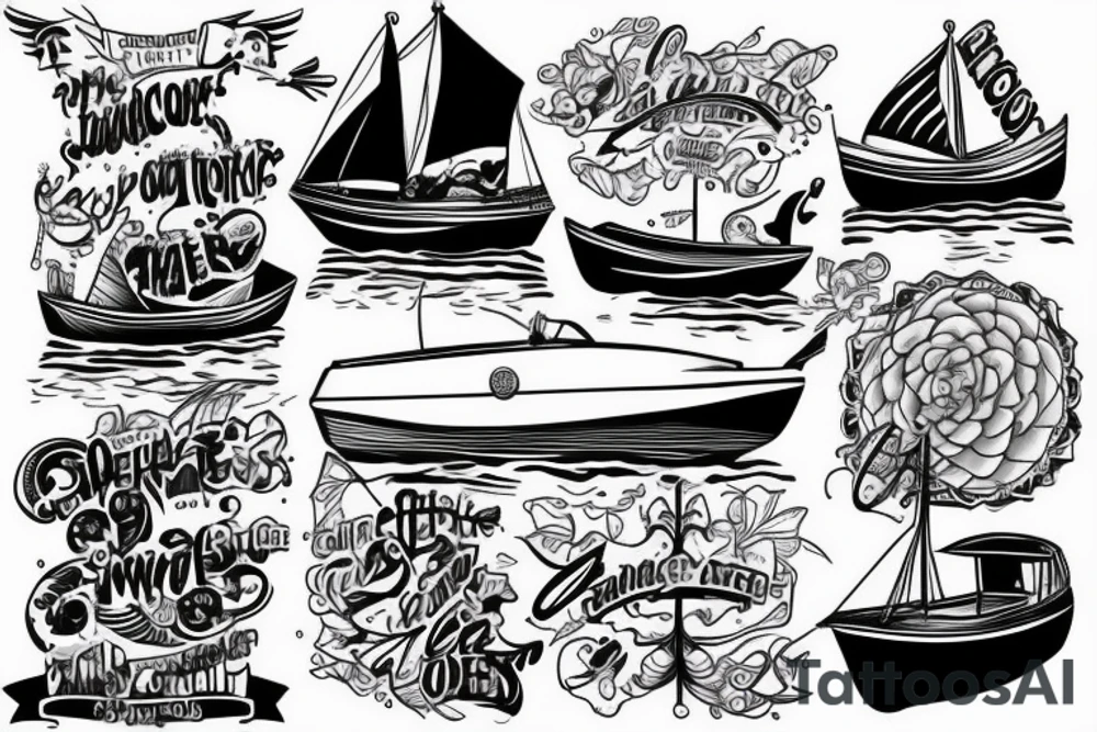small boat riding over words tattoo idea