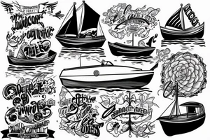 small boat riding over words tattoo idea