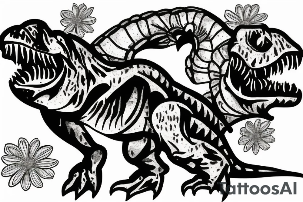 t-rex, flower, in arm tattoo idea