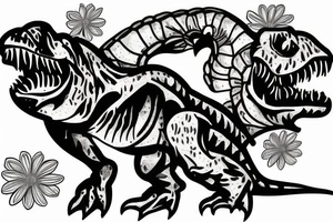 t-rex, flower, in arm tattoo idea